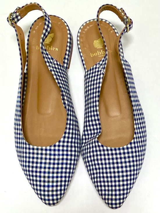 Bobbies Paris Shoes - Bobbies Paris Paige Navy Gingham Slingback Flats